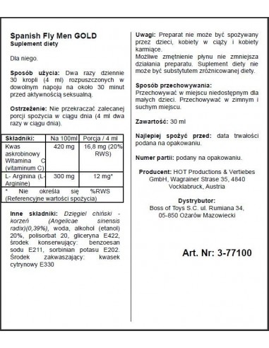 Hiszpańska mucha Spain Fly Men Gold Strong 30 ml - Dłuższa i mocniejsza erekcja - 2