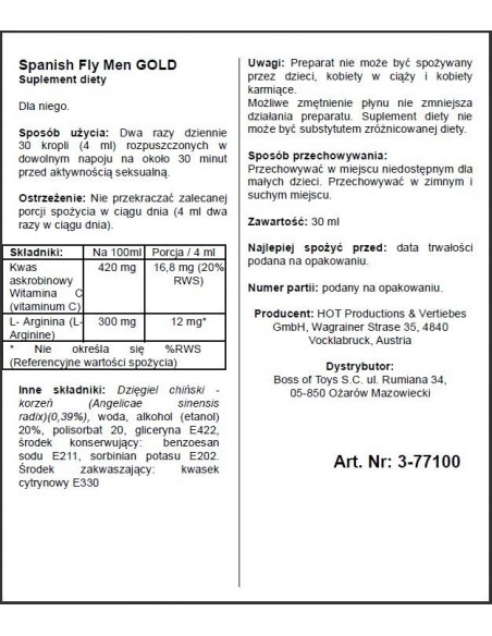 Hiszpańska mucha Spain Fly Men Gold Strong 30 ml - Dłuższa i mocniejsza erekcja - 2