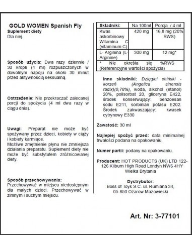 Hiszpańska mucha Spain Fly Women Gold Strong 30 ml - Zwiększenie libida i potencji u kobiet - 2