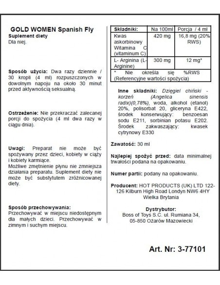 Hiszpańska mucha Spain Fly Women Gold Strong 30 ml - Zwiększenie libida i potencji u kobiet - 2