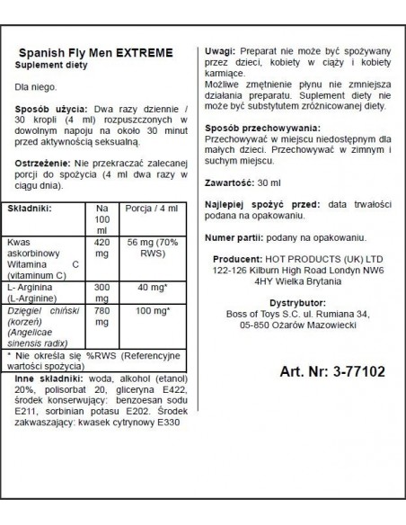 Hiszpańska mucha Spain Fly Extreme Men 30 ml - Dłuższa i mocniejsza erekcja - 2