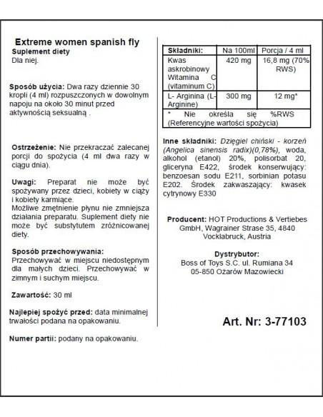 Hiszpańska mucha Spain Fly Extreme Women 30 ml - Zwiększenie libida i potencji u kobiet - 2