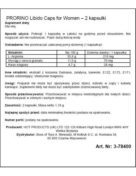 Zwiększenie libido Prorino Women Black Line 2 kaps. - Zwiększenie libida i potencji u kobiet - 2