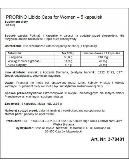 Zwiększenie libido Prorino Women Black Line 5 kaps. - Zwiększenie libida i potencji u kobiet - 2
