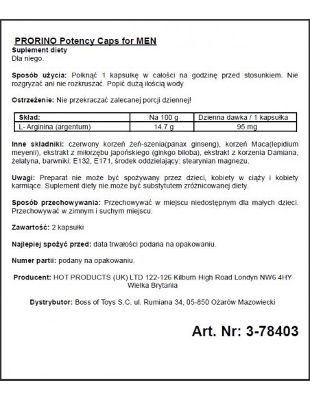 Prorino Men Black Line Potency 2 kaps. - Dłuższa i mocniejsza erekcja - 2