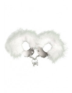 Kajdanki Metallic Handcuffs,feather Cov. White - Śmieszne gadżety, prezenty - 1