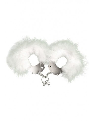 Kajdanki Metallic Handcuffs,feather Cov. White - Śmieszne gadżety, prezenty - 1