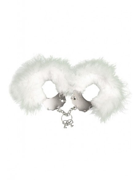 Kajdanki Metallic Handcuffs,feather Cov. White - Śmieszne gadżety, prezenty - 1