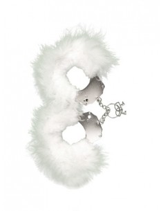 Kajdanki Metallic Handcuffs,feather Cov. White - Śmieszne gadżety, prezenty - 1 2