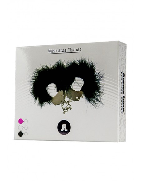 Kajdanki Metallic Handcuffs,Feather Cov. Black - Śmieszne gadżety, prezenty - 1