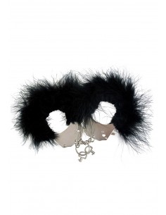Kajdanki Metallic Handcuffs,Feather Cov. Black - Śmieszne gadżety, prezenty - 1 2