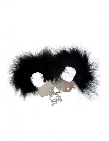 Kajdanki Metallic Handcuffs,Feather Cov. Black - Śmieszne gadżety, prezenty - 2