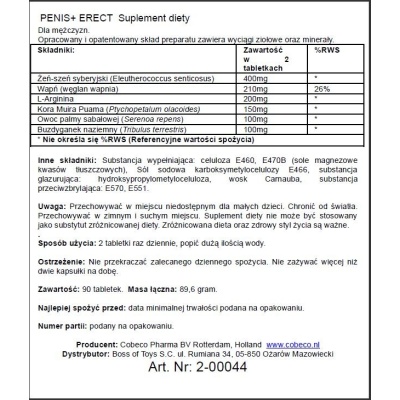 Cobeco Pharma Tabletki Penis + Erect – 90 tabletek, suplement diety - 1 2