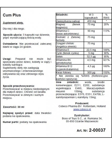 Polepszenie smaku spermy Cum Plus EAST - Dłuższa i mocniejsza erekcja - 2