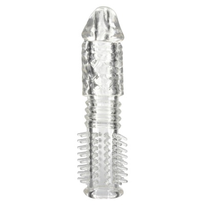 Nakładka na penisa Silicone Sleeve Transparent - rozciągliwy TPE z wypustkami, uniwersalna średnica i długość - 1