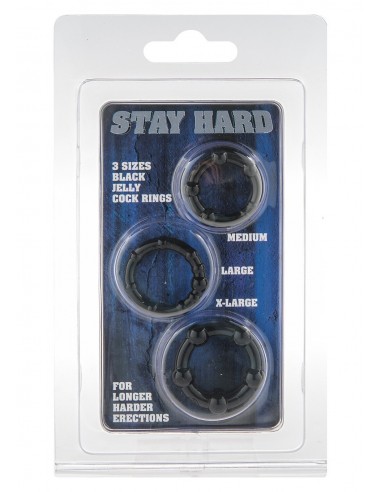 Zestaw pierścieni erekcyjnych Stay Hard Black 3 szt. - Pierścienie erekcyjne niewibrujące - 2