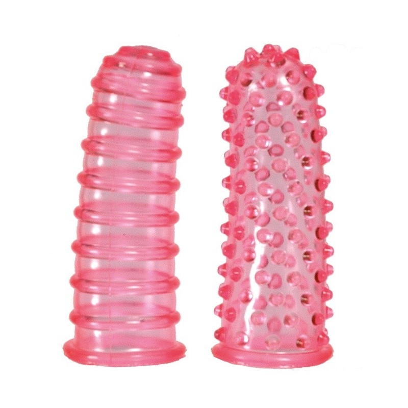 Nakładki na penisa Lustfingers Soft + Bumpy Pink - silikonowe, prążkowane i wypustkowe (2 szt.) - 2