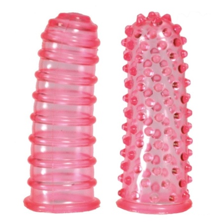 Nakładki na penisa Lustfingers Soft + Bumpy Pink - silikonowe, prążkowane i wypustkowe (2 szt.) - 2