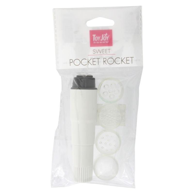 Mini-wibrator Pocket Rocket White z 4 wymiennymi końcówkami, 10,5 cm - 2