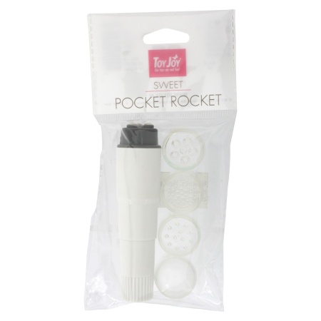 Mini-wibrator Pocket Rocket White z 4 wymiennymi końcówkami, 10,5 cm - 2