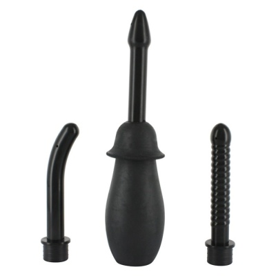 Anal Douche Kit Black z trzema wymiennymi końcówkami – 20 cm - 1