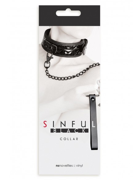 Obroża ze smyczą SINFUL COLLAR BLACK - Chokery, obroże i smycze - 1