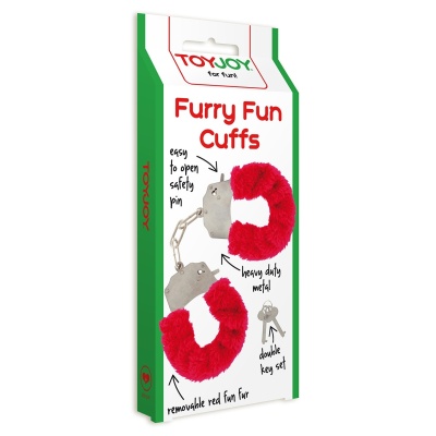 SCALA Furry Fun Cuffs Red - Czerwone Kajdanki z Futerkiem - 1
