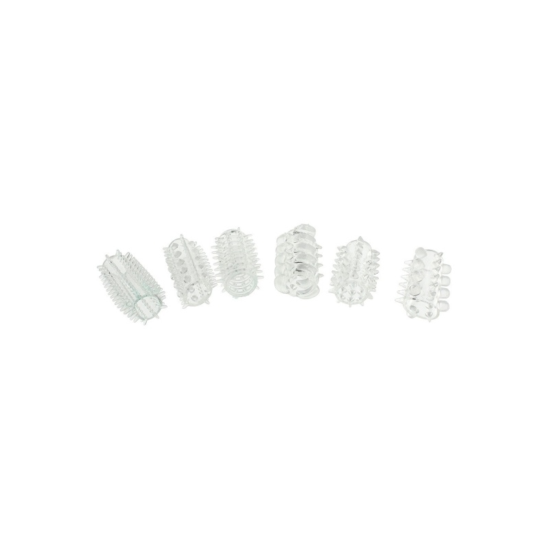 Zestaw nakładek na penisa Power Penis Sleeve Set Transparent - 6 teksturowanych nakładek z TPE, długość 4 cm - 1