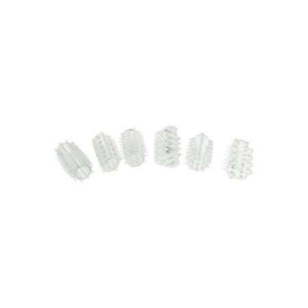 Zestaw nakładek na penisa Power Penis Sleeve Set Transparent - 6 teksturowanych nakładek z TPE, długość 4 cm - 1