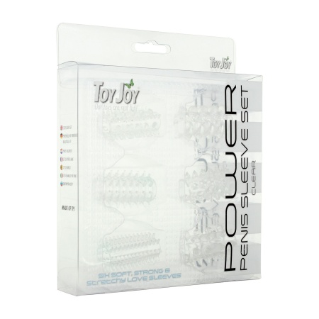 Zestaw nakładek na penisa Power Penis Sleeve Set Transparent - 6 teksturowanych nakładek z TPE, długość 4 cm - 2