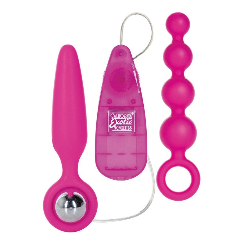 Zestaw analny Booty Vibro Kit Pink - silikonowe sondy z wymiennym stymulatorem, 9,5 cm / 11,5 cm / 5 cm - 1