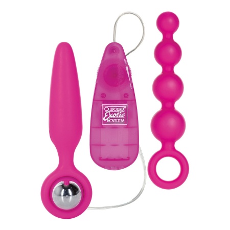 Zestaw analny Booty Vibro Kit Pink - silikonowe sondy z wymiennym stymulatorem, 9,5 cm / 11,5 cm / 5 cm - 1