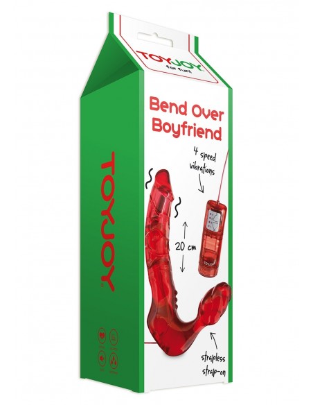 Strapon Z Wibracjami Bend Over Boyfriend Vibrating Red - Strap-ony, dilda na pasku z wibracją - 4