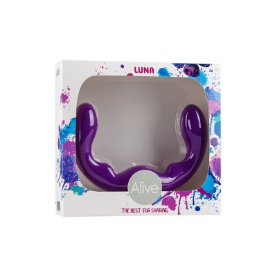 Dildo podwójne Luna – silikon medyczny, konstrukcja prążkowana, kształt litery U - 1 2