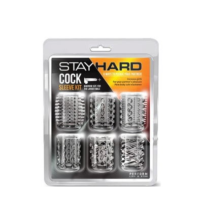 Zestaw 6 teksturowanych nakładek na penisa Cock Sleeve Kit - TPE, 5 cm, rozciągliwy - 1