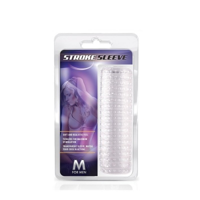 Nakładka na penisa Stroke Sleeve - przezroczysty TPE, żebrowane ściany, otwarte końce, 13 cm - 1 2