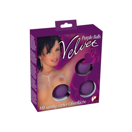 Kulki miłosne Velvet Balls Triple – trzy kule Ø 3,5 cm z wibrobalem i silikonową pętlą zwrotną, długość 17 cm - 2