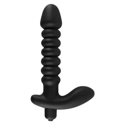 Wibrator analny Black Velvets 17 cm – silikonowy, żłobkowany, z kotwicą stymulacji krocza - 1