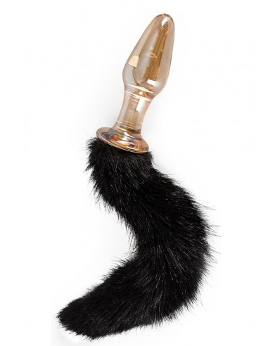 Szklany Korek Analny Butt Plug z Czarnym Ogonkiem  - Korki analne z ogonkiem - 1