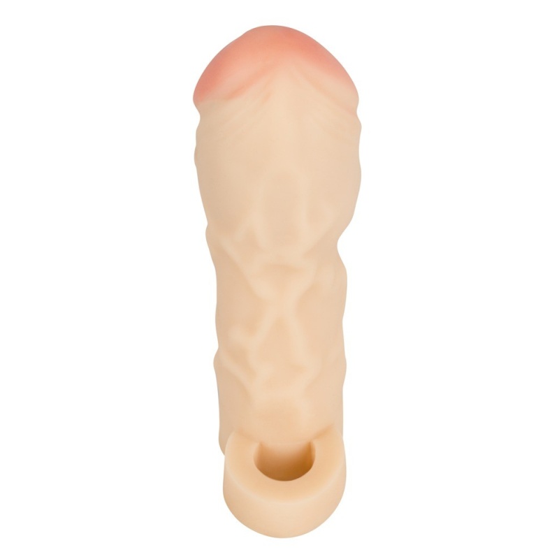 Nakładka na penisa Thicker&Bigger Extension nude z pierścieniem na jądra, TPE, długość 17 cm, średnica wewnętrzna 2,5 cm - 4