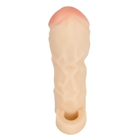 Nakładka na penisa Thicker&Bigger Extension nude z pierścieniem na jądra, TPE, długość 17 cm, średnica wewnętrzna 2,5 cm - 4