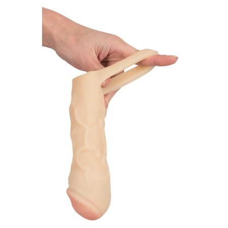 Nakładka na penisa Thicker&Bigger Extension nude z pierścieniem na jądra, TPE, długość 17 cm, średnica wewnętrzna 2,5 cm - 6