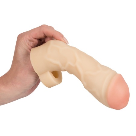 Nakładka na penisa Thicker&Bigger Extension nude z pierścieniem na jądra, TPE, długość 17 cm, średnica wewnętrzna 2,5 cm - 7