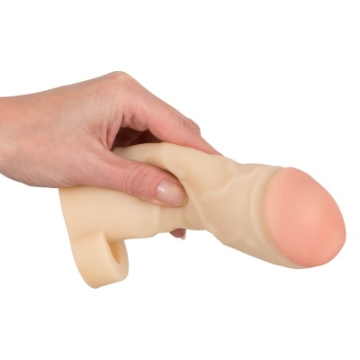 Nakładka na penisa Thicker&Bigger Extension nude z pierścieniem na jądra, TPE, długość 17 cm, średnica wewnętrzna 2,5 cm - 1