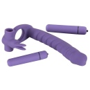 Strap-on ORION z wibracją – silikonowy stymulator łechtaczki w kształcie królika, dildo 16 cm (średnica 2,6 cm), pierścień na pe - 3