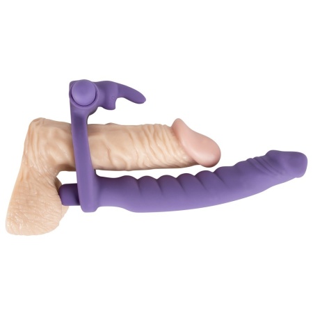 Strap-on ORION z wibracją – silikonowy stymulator łechtaczki w kształcie królika, dildo 16 cm (średnica 2,6 cm), pierścień na pe - 4