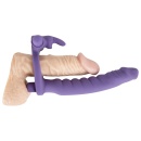 Strap-on ORION z wibracją – silikonowy stymulator łechtaczki w kształcie królika, dildo 16 cm (średnica 2,6 cm), pierścień na pe - 4