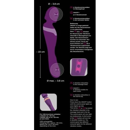 Javida Double Massager – masażer i wibrator 2w1 z ruchomą głowicą kulową i elastyczną szyjką, 21,8 cm - 8