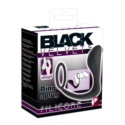 Korek analny z pierścieniem erekcyjnym Black Velvets Ring & Plug 10 cm – silikon, stymulacja prostaty i krocza - 1