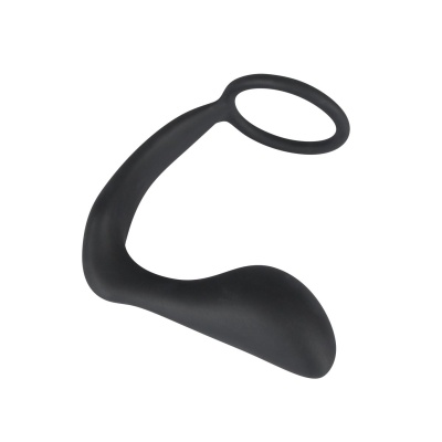 Korek analny z pierścieniem erekcyjnym Black Velvets Ring & Plug 10 cm – silikon, stymulacja prostaty i krocza - 1 2